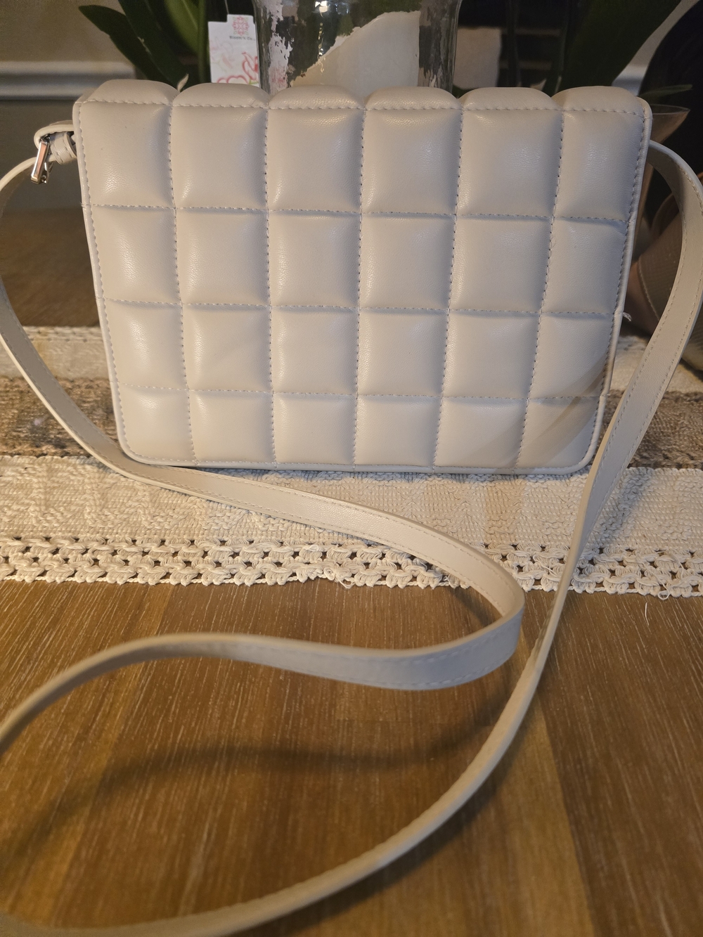 H&M Cream Beige Quilted Crossbody Shoulder Bag